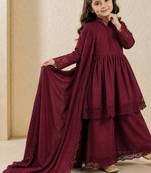 Heavy roman silk embroidery  work and wine readymade salwar suit