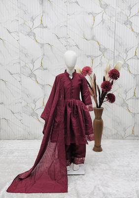 Heavy roman silk embroidery  work and wine readymade salwar suit 2