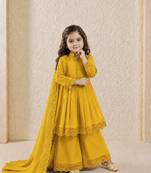 Heavy roman silk embroidery  work and yellow readymade salwar suit
