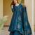 Teal blue vichitra silk blend anarkali palazzo set with embroidered dupatta