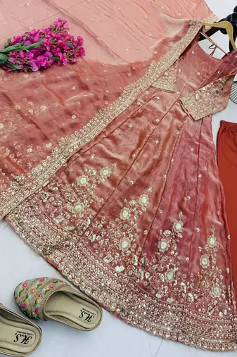 Rose fendy silk embroidered gown set with dupatta