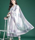Floral Printed Cotton Kurta with Trousers & Dupatta