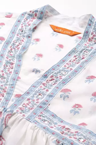Floral Printed Cotton Kurta with Trousers & Dupatta