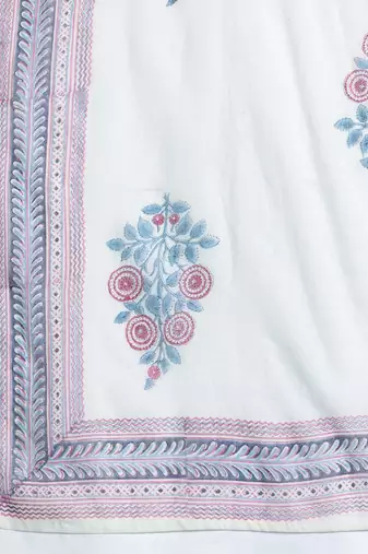 Floral Printed Cotton Kurta with Trousers & Dupatta