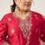 Plus Size Red Embroidered Straight Kurta Trousers With Dupatta Set