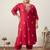 Plus Size Red Embroidered Straight Kurta Trousers With Dupatta Set
