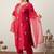 Plus Size Red Embroidered Straight Kurta Trousers With Dupatta Set