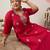Plus Size Red Embroidered Straight Kurta Trousers With Dupatta Set