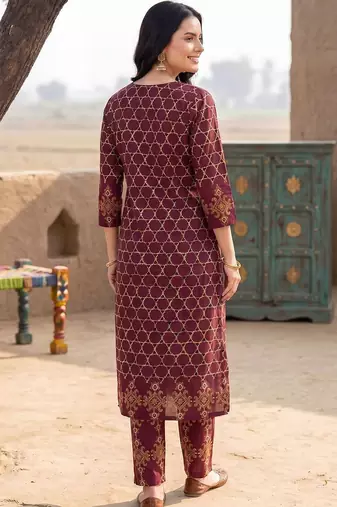 Women Printed Cotton Kurta with Trousers & With Dupatta
