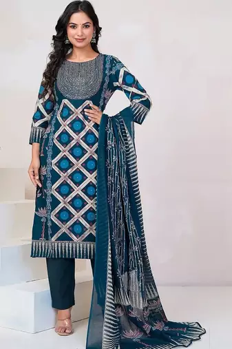 Women Floral Printed Sequinned Cotton Kurta with Trousers & With Dupatta