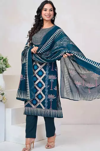 Women Floral Printed Sequinned Cotton Kurta with Trousers & With Dupatta