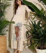 Women Animal Embroidered Thread Work Cotton Kurta with Trousers
