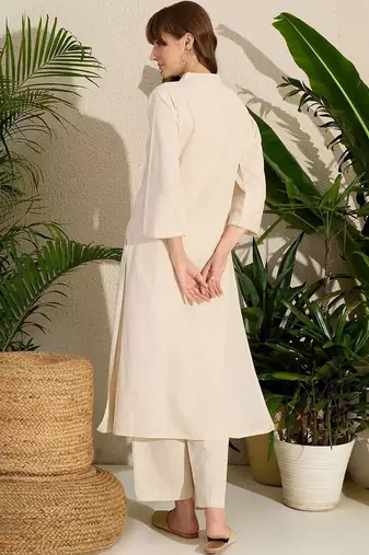Women Animal Embroidered Thread Work Cotton Kurta with Trousers