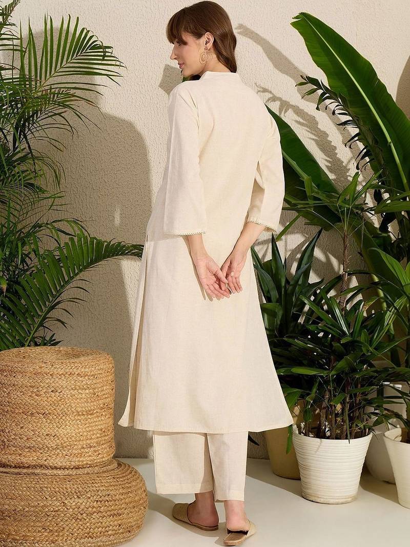Women Animal Embroidered Thread Work Cotton Kurta with Trousers