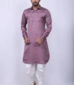 Men's solid pathani kurta and patiala pyjama set - dark lavender