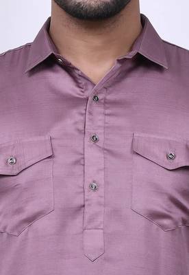 Men's solid pathani kurta and patiala pyjama set - dark lavender 2