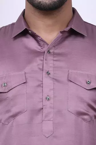 Men's solid pathani kurta and patiala pyjama set - dark lavender
