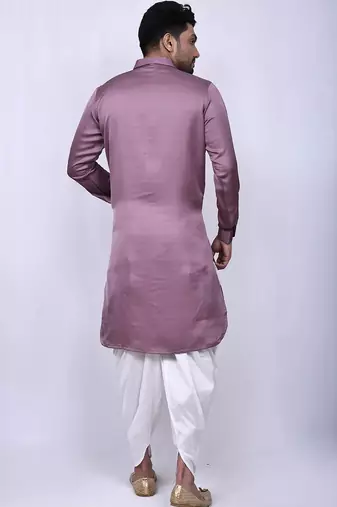 Men's solid pathani kurta and patiala pyjama set - dark lavender