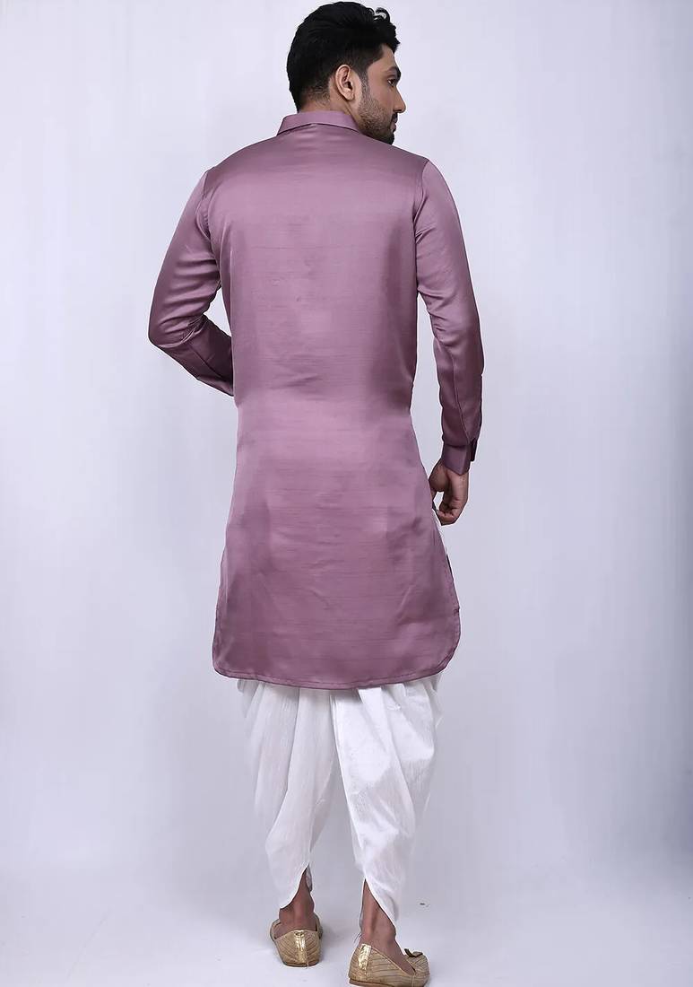 Men's solid pathani kurta and patiala pyjama set - dark lavender