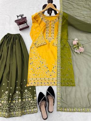 Yellow crepe thread & sequence work palazzo set with georgette dupatta 4