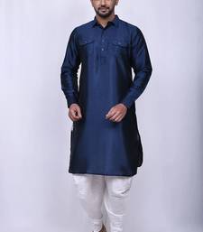 Men's solid pathani kurta and patiala pyjama set - navy blue
