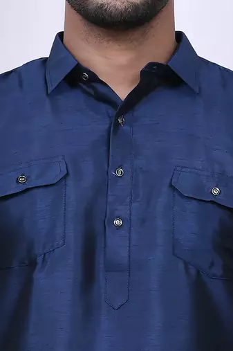 Men's solid pathani kurta and patiala pyjama set - navy blue