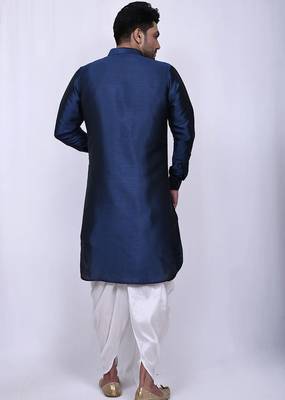 Men's solid pathani kurta and patiala pyjama set - navy blue 3