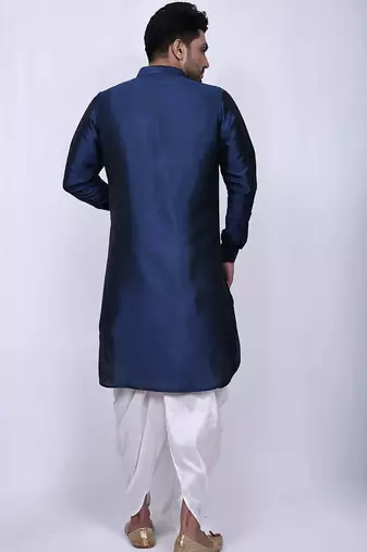 Men's solid pathani kurta and patiala pyjama set - navy blue