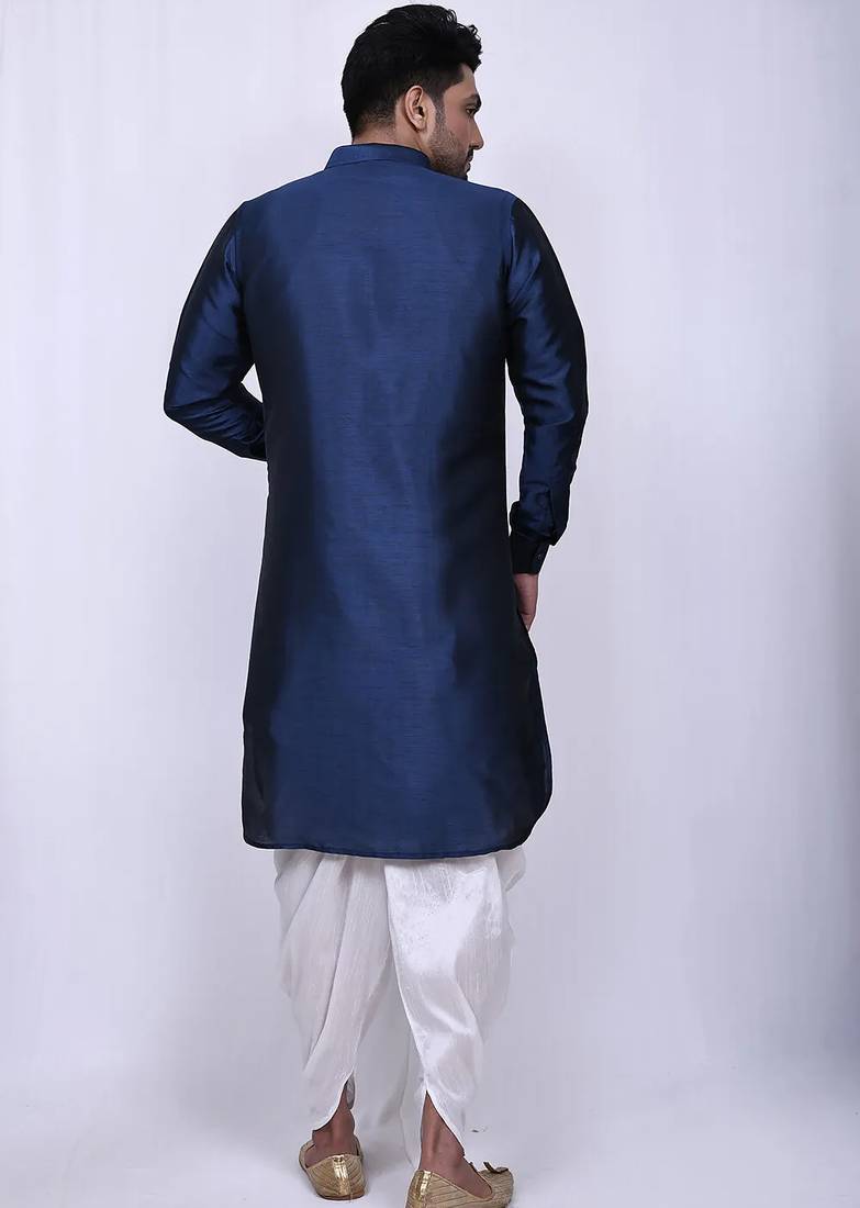 Men's solid pathani kurta and patiala pyjama set - navy blue
