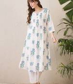 Floral Printed Mandarin Collar Cotton A-Line Kurta With Trousers