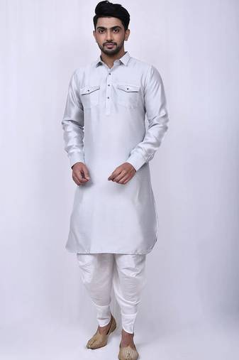 Men's solid pathani kurta and patiala pyjama set - off white