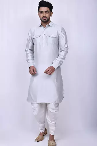 Men's solid pathani kurta and patiala pyjama set - off white