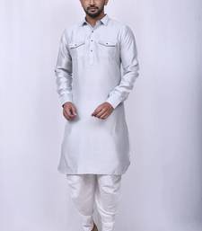 Men's solid pathani kurta and patiala pyjama set - off white