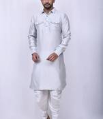 Men's solid pathani kurta and patiala pyjama set - off white