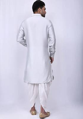 Men's solid pathani kurta and patiala pyjama set - off white 3