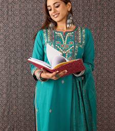 Women Embroidered Straight Kurta Trousers With Dupatta Set