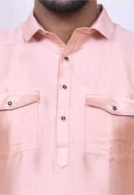 Men's solid pathani kurta and patiala pyjama set - peach 2