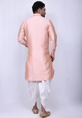 Men's solid pathani kurta and patiala pyjama set - peach 3