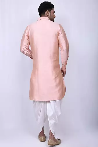 Men's solid pathani kurta and patiala pyjama set - peach