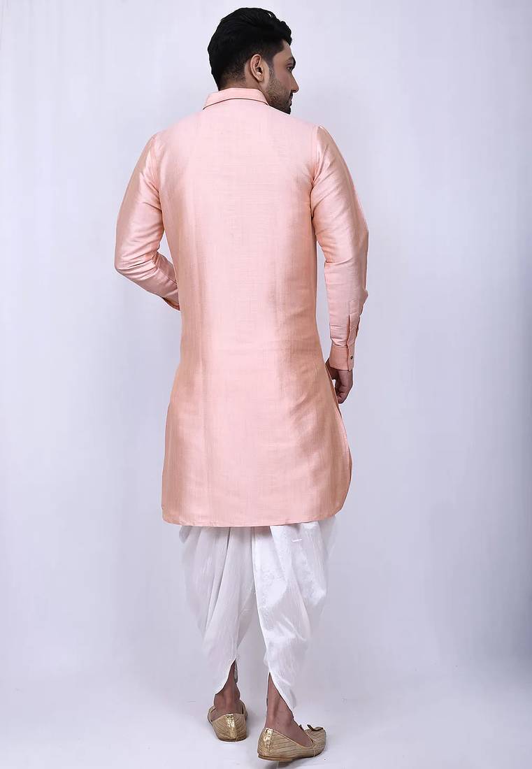 Men's solid pathani kurta and patiala pyjama set - peach