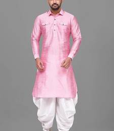 Men's solid pathani kurta and patiala pyjama set - pink