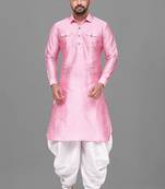 Men's solid pathani kurta and patiala pyjama set - pink