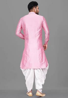 Men's solid pathani kurta and patiala pyjama set - pink 3
