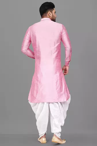 Men's solid pathani kurta and patiala pyjama set - pink