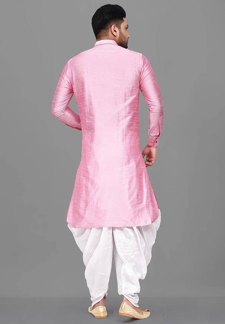 Men's solid pathani kurta and patiala pyjama set - pink