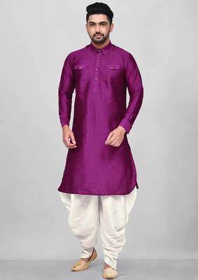 Men's solid pathani kurta and patiala pyjama set - purple 1