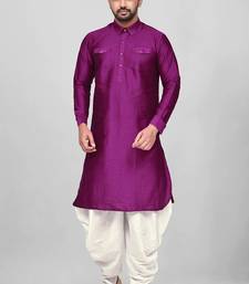 Men's solid pathani kurta and patiala pyjama set - purple
