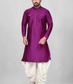 Men's solid pathani kurta and patiala pyjama set - purple