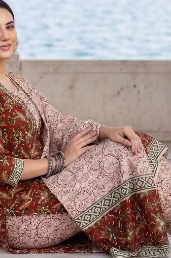 Women Ethnic Motifs Printed Mirror Work Cotton Kurta with Trousers & With Dupatta