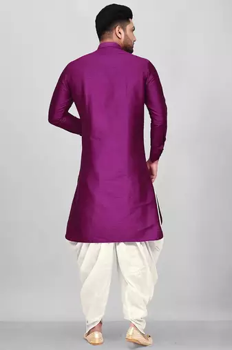 Men's solid pathani kurta and patiala pyjama set - purple